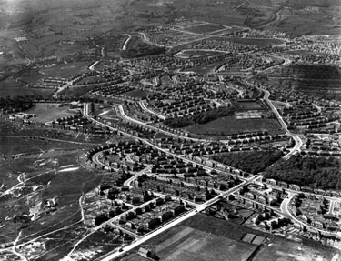 Aerial view - Longley Estate showing Sheffield Corporation Moonshine Reservoir, Moonshine Lane (middle right of picture), Shirecliffe Secondary School, Penrith Road/Longley Avenue (extreme left of picture) and Herries Road (through centre of picture)
