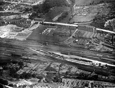 Aerial view - Woodseats / Millhouses including Laycock Engineering Co. Ltd., Victoria Works and Webster and Co. Ltd., Marriott Wood Brick Works, brick manufacturers, Archer Road