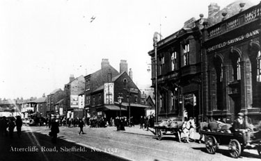 Sheffield Savings Bank, Yorkshire Penny Bank Ltd., No. 580 Attercliffe Road at the junction of Staniforth Road showing Thos. Hy. Challoner, green grocer and other properties