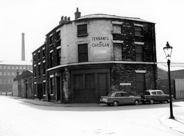 Cardigan Tavern, No. 47 Ball Street / Lancaster Street junction, Ball Street Bridge and Cornish Place Works can be seen to the left