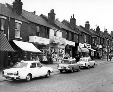 Shops including Co-op Chemists, Park Drapery Store, Wilsons, Taylor's, Broom's, A. Collins, Bellhouse Road