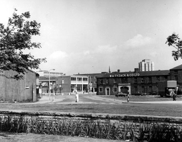 Bramall Lane, W.A. Tyzack and Co. Ltd., Stella Works, Hereford Street, Martins Bank Ltd, No 176, Eyre Street, rear, photographed from St. Mary's Roundabout