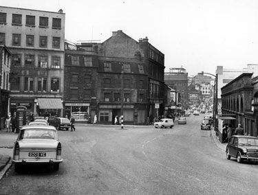 Broad Street looking towards Duke Street, Dixon Lane and City Centre, including Wharf Street Goods Depot on right and Duke Street Post Office