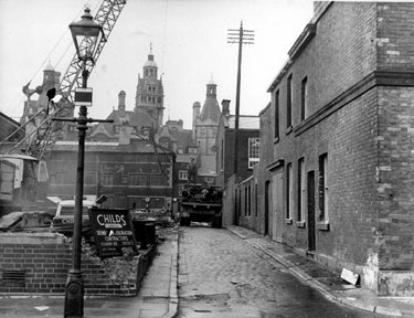 Cadman Lane during the demolition of Walker and Hall, Electro Works photographed from Eyre Street