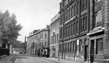 General view of Campo Lane including Stirling Chambers (used by Standard Life Assurance Co.) on right