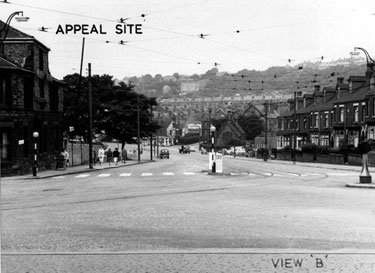 Chesterfield Road showing planning appeal by Sheffield Poster Advertising Co. Ltd. proposal hoarding and Abbey Hotel