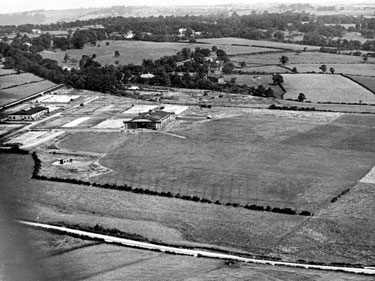 Aerial view - Coal Aston Aerodrome, Dyche Lane, foreground, Norton Lane on left, Jordanthorpe House can be seen in distance