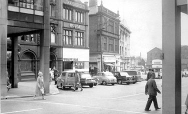 Exchange Street looking towards Blonk Street, including No 27, Rotherham House P.H. 	