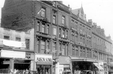 Fargate, Winchester House including No. 46 Mason Sonia Ltd., costumiers, No. 40 Davy's Building, Victoria Cafe and Arthur Davy and Sons Ltd., provision merchants