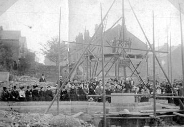 Laying of the foundation stone at Walkley Library, South Road. Building works by D. O'Neill and Sons Ltd., opened 1905