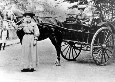 E. Fearnley's horse drawn milk float of Longley Farm in Longley area
