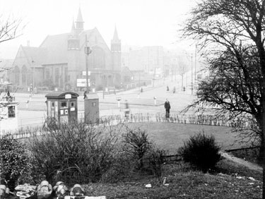 Firth Park Roundabout, Firth Park showing Stubbin Lane, Firth Park Utd. Methodist and the Paragon Cinema Sicey Avenue from Firth Park