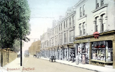Nos. 249 - 283 Fulwood Road, 1895 - 1915, shops between Ashgate Road and Glossop Road, including No. 281 Robert Frederick Wilkinson, fancy draper, No. 283 James Furnival Eardley, chemist