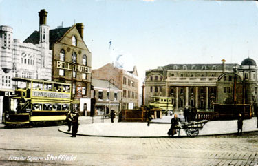 Fitzalan Square looking towards Baker's Hill and the Post Office (completed 1910), Electra Palace and Bell Hotel, left