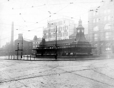 Fitzalan Square from Haymarket, Omnibus Waiting Rooms, foreground, The White Building and (right) No. 4 the Marples Hotel, rear