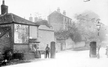 Hunters' Bar Toll House, Ecclesall Road, closed midnight, October 31, 1884. Most probably James Percy standing at the gate, the last lessee, who paid £2,565 for the privilege of exacting tolls