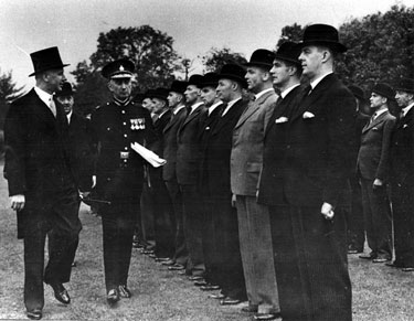 Inspection of C.I.D, Niagara Sports Ground 1935 with Lt. Col. Brookes (H.M.I) and Chief Consatble Major Francis Stafford James