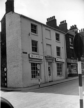 Howard Street at junction with Arundel Lane, No. 64 Milners, house furnishers, showroom, No. 62 J.L. Edge, confectioner