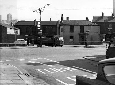 The junction of Infirmary Road/ Penistone Road/ Cornish Street (right), with the former New Inn, No. 2 Penistone Road, occupied by Hampshire's Printers, taken from Jobson Road