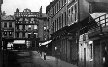 King Street, looking towards Market Place, No. 69 J.S. and T. Birks, grocers, premises on right include Nos. 7 - 15 Thomas Porter and Sons, tea and coffee merchants