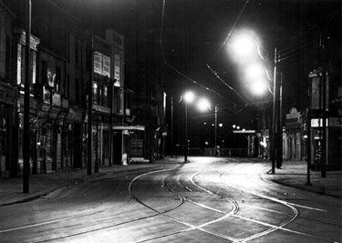 Night view of London Road at junctions with Queens Road and Chippinghouse Road