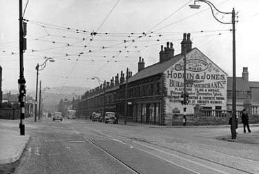 Queen's Road at junction with Shoreham Street and Myrtle Road, Hodkin and Jones Ltd., building material merchants (Havelock Bridge Works), right