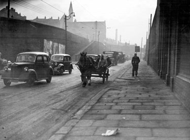 Sheaf Street, path leading to Granville Street, left, George Senior and Sons Ltd., steel manufacturers, Ponds Forge, right