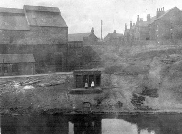Privies of the former Spanish Steel Works later converted to the Theatre Royal, Pinfold Lane now Staniforth Road showing Chippingham Place (left), Chippingham Street (right) and Canal near Pinfold Bridge