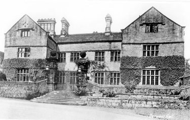 Derwent Hall and the main gates. Demolished 1940's for construction of Ladybower Reservoir 	