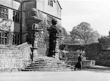 Derwent Hall and main gates. Demolished 1940's for construction of Ladybower Reservoir 	