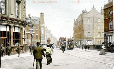 Streetscene looking across Lady's Bridge towards the Wicker and Royal Exchange. Lady's Bridge Hotel, left