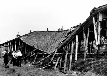 Demolition of the temporary tuberculosis ward at Crimicar Lane Hospital.
