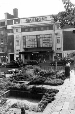 Gaumont Cinema, (formerly The Regent), Barker's Pool, from City Hall Gardens, also known as Balm Green Gardens.
