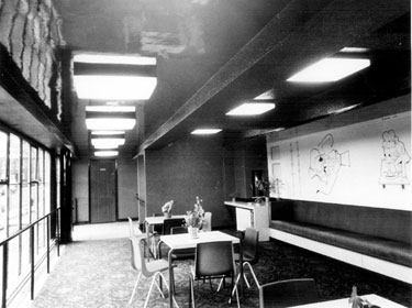 Foyer and lounge at the Rex Cinema, junction of Mansfield Road and Hollybank Road, Intake. Opened 24 July 1939. Designed by Hadfield and Cawkwell, seated 1350. Closed December 1982 and demolished October 1983