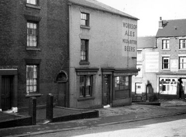 No. 4 Marshall Street looking towards Fowler Street, No. 38 Guard's Rest public house (demolished 1960), on corner and No 47, Off-Licence, in background