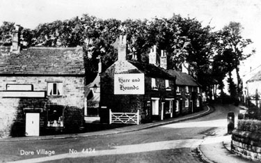 High Street at Dore, looking towards The Hare and Hounds public house, No. 7 Church Lane