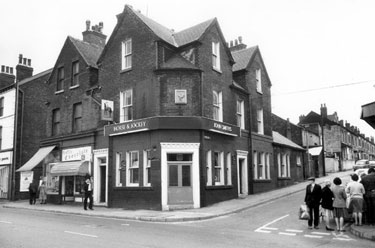 Nos. 638 Horse and Jockey public house, 642 Ye Olde Chocolate, tobacconists and confectionary, 644 Eric Waterall, pork butcher, Attercliffe Road and housing on Baltic Road