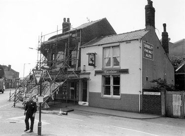 Excelsior Inn, No.1 Carbrook Street looking towards No. 441 (with scaffolding), Attercliffe Common