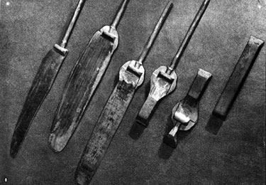 Stages in  the manufacture of knife blades