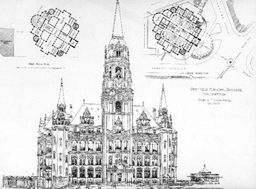 Unsuccessful design for Sheffield Town Hall submitted by Messrs. Flockton and Gibbs