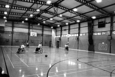 Basketball in the Spinal Unit gymnasium, Lodge Moor Hospital