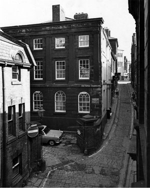 Elevated view of Victoria Chambers occupied by W. Clegg and Sons, solicitors, (the original Sheffield Hospital for Women), No. 14 Figtree Lane