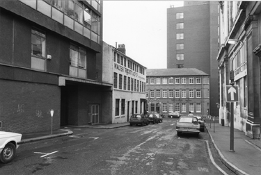 Holly Street looking towards Taylors, The Red Brick House, solicitors, Trippet Lane with Walter Trickett and Co. Ltd., spoons; forks and cutlery manufacturer, Anglo Works left