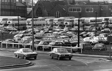 Leadmill Road during the bus strike which accounts for all the buses parked in the background