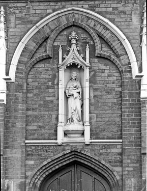 Virgin and Child Statue over the doorway of  St. Marie's Roman Catholic School, Edmund Road