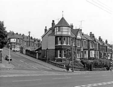 Nos. 72 - 58 Burngreave Road from the junction with Catherine Road showing Nos. 104, corner shop; 102 etc., Bressingham Road