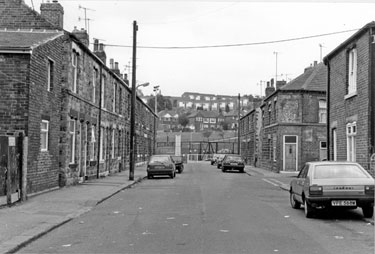 Nos. 126 - 100 (left) and 171 (extreme right), Bagley Road; No. 166, Skinnerthorpe Road  looking towards Earl Marshall School Campus and housing on Earl Marshall Road in the background