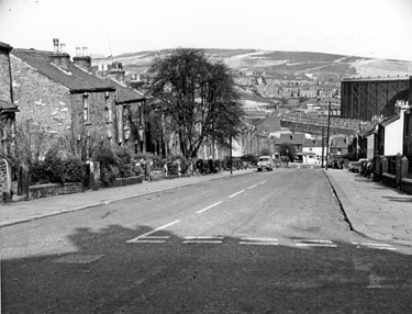 Creswick Street from Grammar Street looking towards Langsett Road and across the Valley towards Parwood Springs with Neepsend Gas works right 1969-72