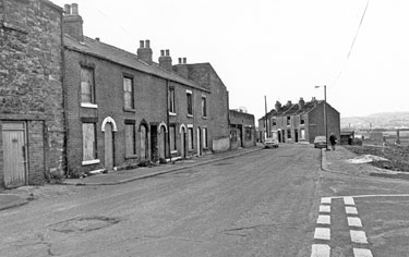 Derelict housing, Nos. 51-59 (left) and Nos. 78-84 (right), Cuthbert Bank Road from the junction with High House Road