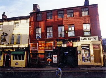 Nos. 24, The Sportsman Inn; 22, E. and G. Jewellers 20; and 18, Richmond Wedding Flowers and Kat's Retro, Cambridge Street